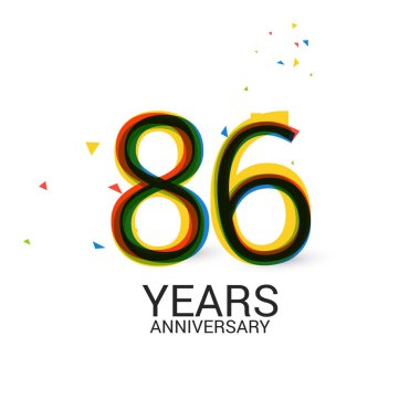 86 yıl yıldönümü katmanlı ve renkli kutlama logosu beyaz arka plan üzerinde izole