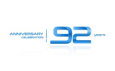 92 yıl yıldönümü kutlama mavi logo şablonu, beyaz arka plan üzerinde izole vektör çizim