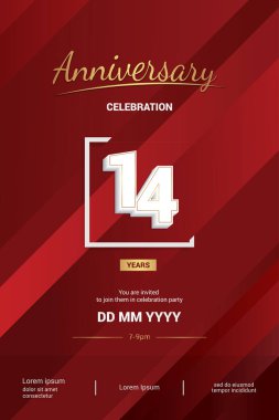 14 yıl yıldönümü logo vektör çizim kırmızı zemin üzerine 3d beyaz numarasıyla