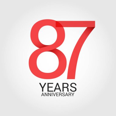 87 numarayı kırmızı ve beyaz arka plan üzerinde izole gri metin yıl yıldönümü ile logo şablonu renkli vektör çizim