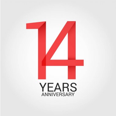 Logo şablonu renkli vektör çizim 14 numara kırmızı ve beyaz arka plan üzerinde izole gri metin yıl yıldönümü