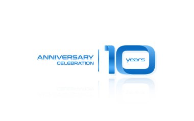 10 yıl yıldönümü kutlama mavi logo şablonu, beyaz arka plan üzerinde izole vektör çizim