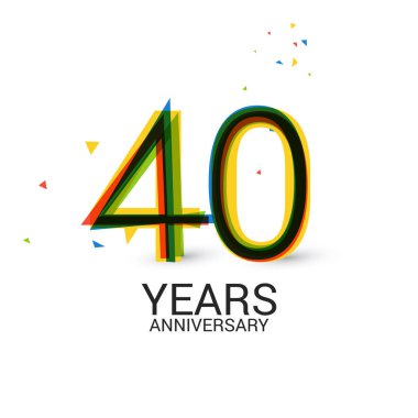 40 yıl yıldönümü katmanlı ve renkli kutlama logosu beyaz arka plan üzerinde izole