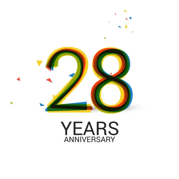 28周年纪念日分层和丰富多彩的庆祝标志在白色背景隔离 — 图库矢量图片