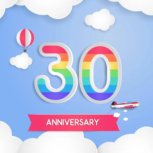 Anniversary Celebration Logo Rainbow Colored Using Art Design Style Paper — Stock Vector