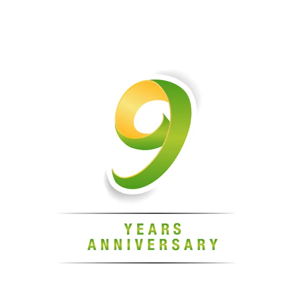 Years Green Yellow Anniversary Logo Celebration Vector Illustration Isolated White — Stock Vector