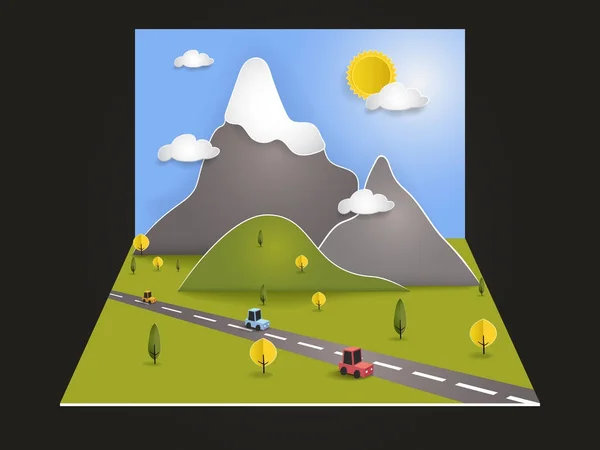 Landscape Vector Illustration Info Graphic Mountain Menggunakan Gaya Seni Kertas - Stok Vektor