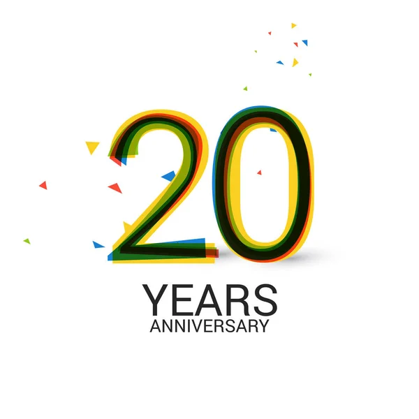 20周年纪念日分层和丰富多彩的庆祝标志在白色背景隔离 — 图库矢量图片