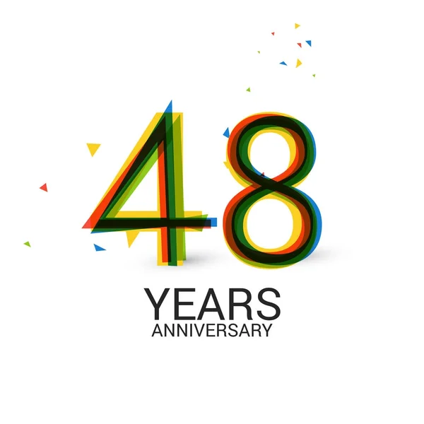 48周年纪念日分层和丰富多彩的庆祝标志在白色背景隔离 — 图库矢量图片