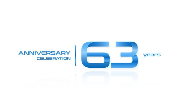 63-летие празднования голубой шаблон логотипа, векторная иллюстрация изолированы на белом фоне
