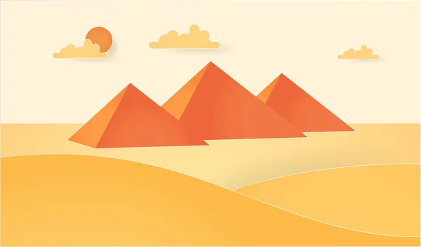 Colorful vector illustration of landscape with sky and sun, using paper art and craft style