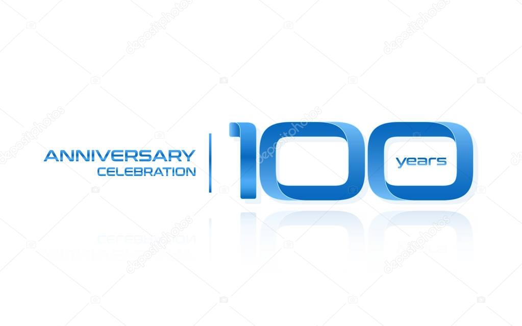 100 years anniversary celebration blue logo template, vector illustration isolated on white background