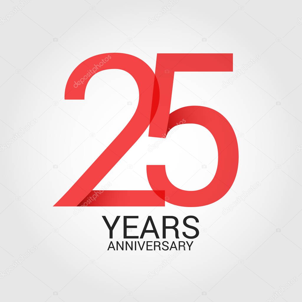 Colorful vector illustration of logo template with red number 25 and grey text years anniversary isolated on white background