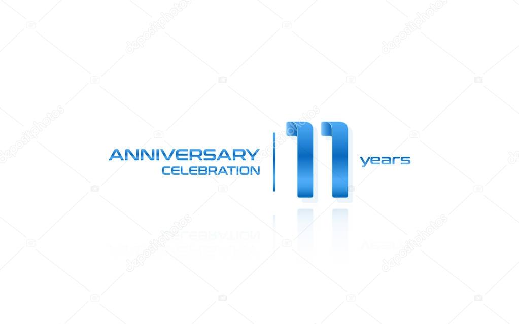 11 years anniversary celebration blue logo template, vector illustration isolated on white background