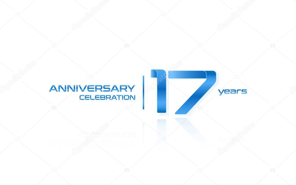 17 years anniversary celebration blue logo template, vector illustration isolated on white background