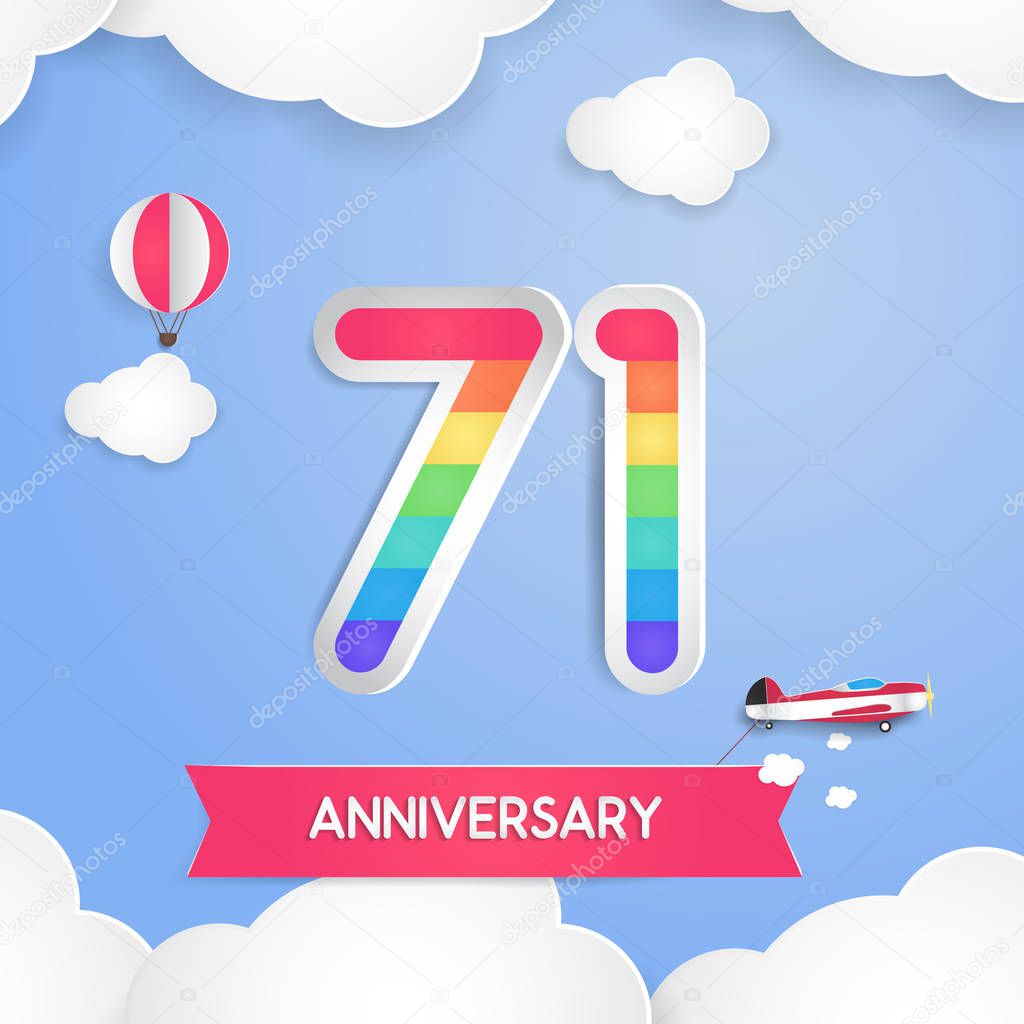 71 Anniversary Celebration Logo with Rainbow Colored, using Art Design Style Paper 