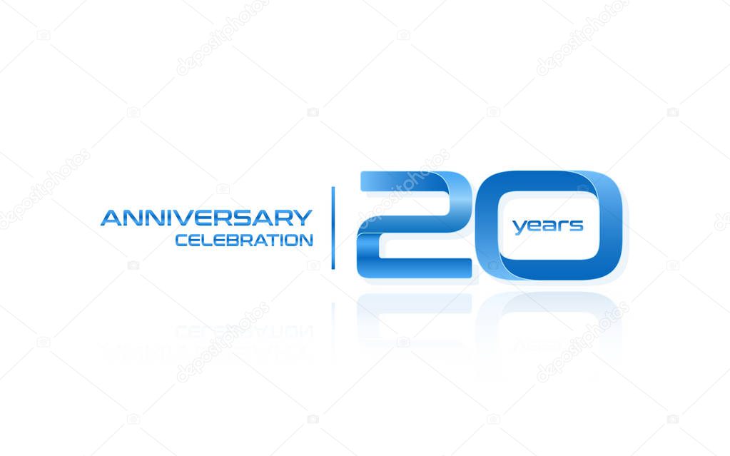 20 years anniversary celebration blue logo template, vector illustration isolated on white background