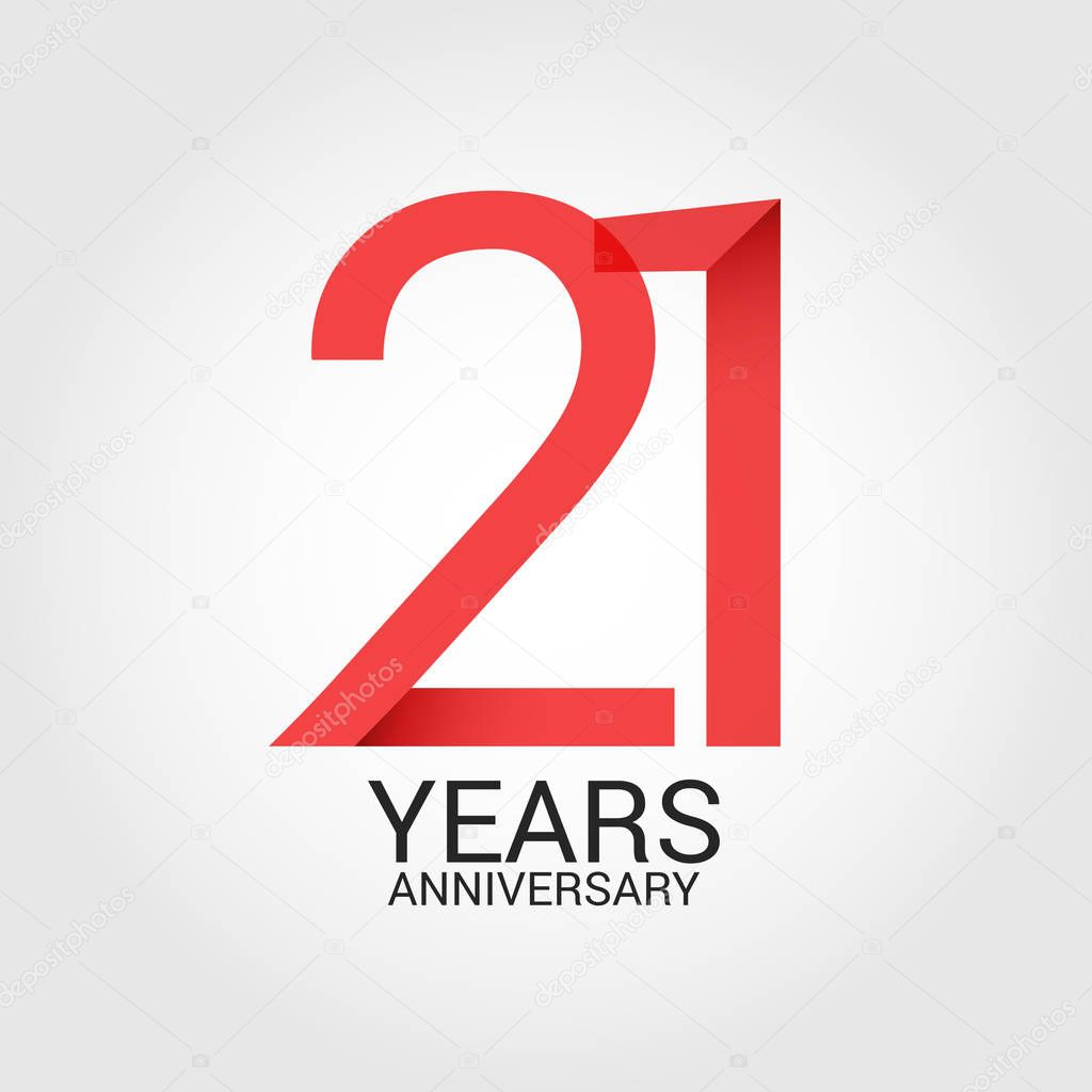 Colorful vector illustration of logo template with red number 21 and grey text years anniversary isolated on white background