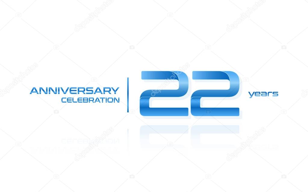 22 years anniversary celebration blue logo template, vector illustration isolated on white background