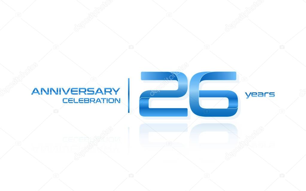 26 years anniversary celebration blue logo template, vector illustration isolated on white background
