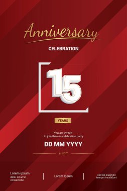 15 yıl yıldönümü logo vektör çizim kırmızı zemin üzerine 3d beyaz numarasıyla