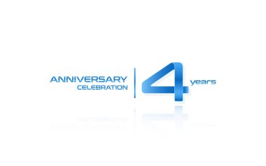 4 yıl yıldönümü kutlama mavi logo şablonu, beyaz arka plan üzerinde izole vektör çizim