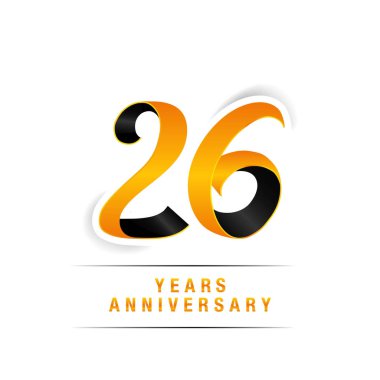 26 yaş beyaz arka plan üzerinde siyah ve sarı yıldönümü kutlama Logo izole