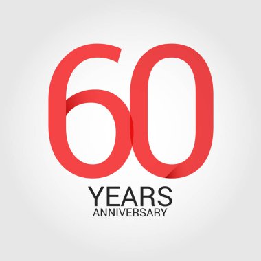 Logo şablonu renkli vektör çizim ile kırmızı sayı 60 ve beyaz arka plan üzerinde izole gri metin yıl yıldönümü