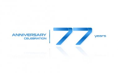 77 yıl yıldönümü kutlama mavi logo şablonu, beyaz arka plan üzerinde izole vektör çizim