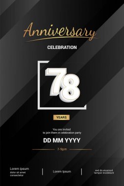 78 yıl yıldönümü logo vektör çizim siyah arka plan üzerine 3d beyaz numarasıyla