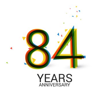 84 yıl yıldönümü katmanlı ve renkli kutlama logosu beyaz arka plan üzerinde izole