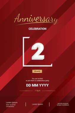 2 yıl yıldönümü logo vektör çizim kırmızı zemin üzerine 3d beyaz numarasıyla
