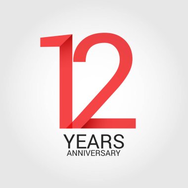 Logo şablonu renkli vektör çizim ile kırmızı sayı 12 ve beyaz arka plan üzerinde izole gri metin yıl yıldönümü