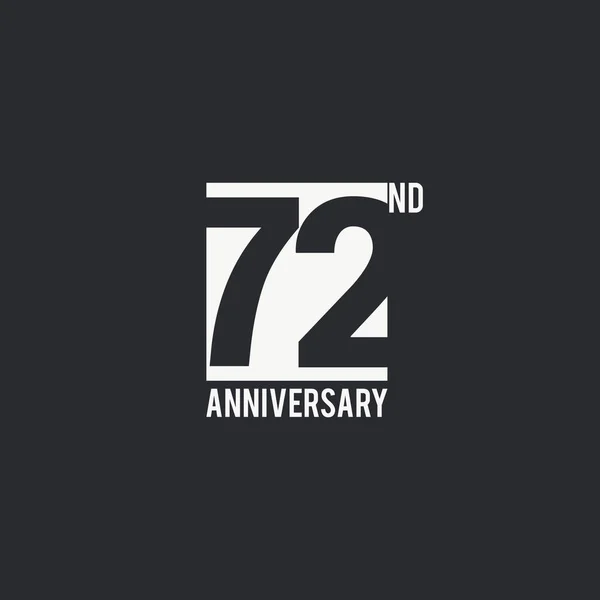 72周年庆典简单标识设计 黑色背景下白色方框内的数字剪影 矢量图示 — 图库矢量图片