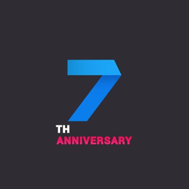 Siyah arka plan üzerine 7 Logo kutlamaları, mavi ve pembe düz tasarım vektör çizim