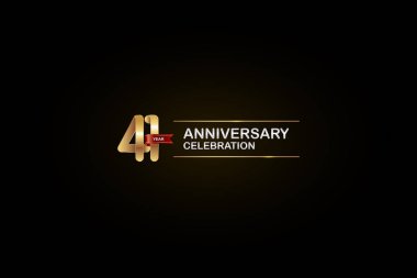 Siyah zemin üzerine altın, gümüş ve kırmızı kurdele ile 41 yıl yıldönümü kutlama logo. Vektör tasarım davetiye kartı, tebrik kartı, afiş için