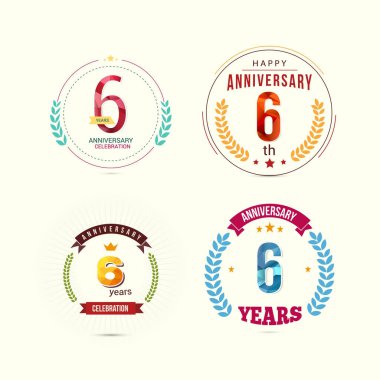 6 yıl yıldönümü düşük Poli Dizayn ve Laurel süsler ile ayarla