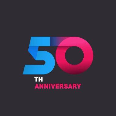 Siyah arka plan üzerine 50 yıldönümü Logo kutlamaları, mavi ve pembe düz tasarım vektör çizim