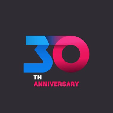 Siyah arka plan üzerine 30 Logo kutlamaları, mavi ve pembe düz tasarım vektör çizim