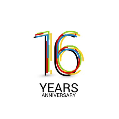 Beyaz arka plan üzerinde izole 16 yaşındaki renkli Logo kutlamaları