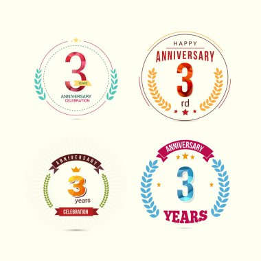 3 yıl yıldönümü düşük Poli Dizayn ve Laurel süsler ile ayarla