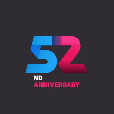 Siyah arka plan üzerine 52 Logo kutlamaları, mavi ve pembe düz tasarım vektör çizim