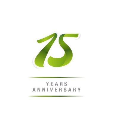 15 yıl yeşil Logo kutlamaları, beyaz arka plan üzerinde izole vektör çizim