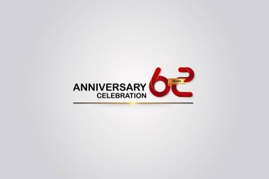 62 yıl yıldönümü logo zarif kırmızı renkli ve beyaz arka plan üzerinde izole altın şerit. Vektör çizim