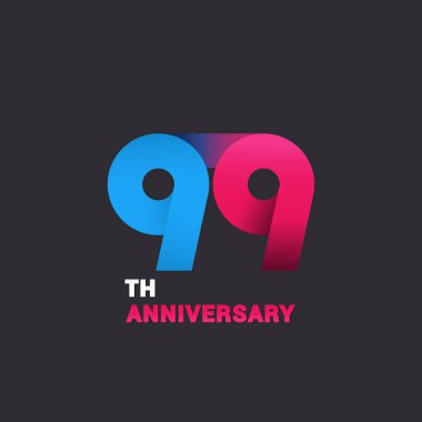 Siyah arka plan üzerine 99 günü kutlamaları Logo, mavi ve pembe düz tasarım vektör çizim