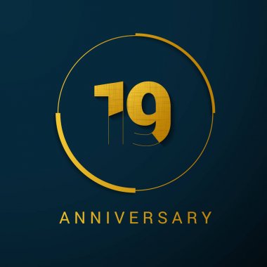 19 yıl yıldönümü vektör Logo tasarımı, koyu arka plan üzerinde vektör çizim