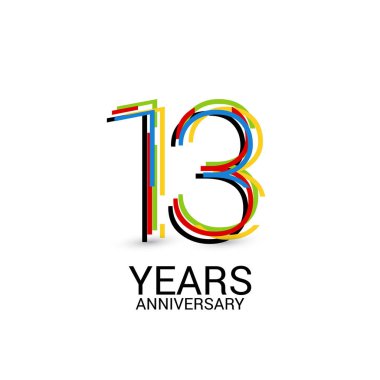 Beyaz arka plan üzerinde izole 13 yıl yıldönümü renkli Logo kutlamaları
