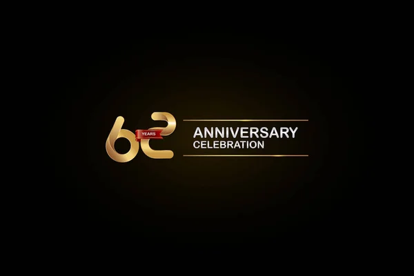 Jaar Verjaardag Viering Logotype Met Gouden Zilveren Rode Lint Zwarte — Stockvector