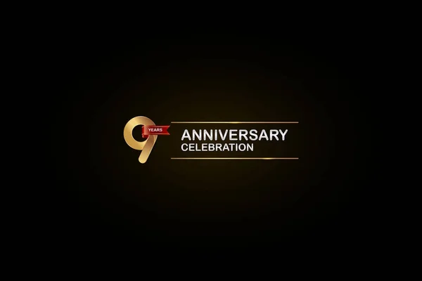 Let Výročí Oslav Logotyp Zlaté Stříbrné Červené Stuha Černém Pozadí — Stockový vektor