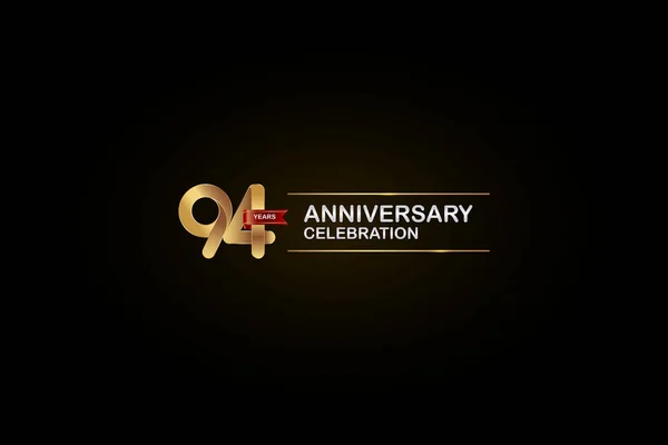 Years Anniversary Celebration Logotype Golden Silver Red Ribbon Black Background — Archivo Imágenes Vectoriales